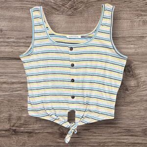 Caution To The Wind Multicolor Striped Tie Front Tank Top Boho Casual Chic Med